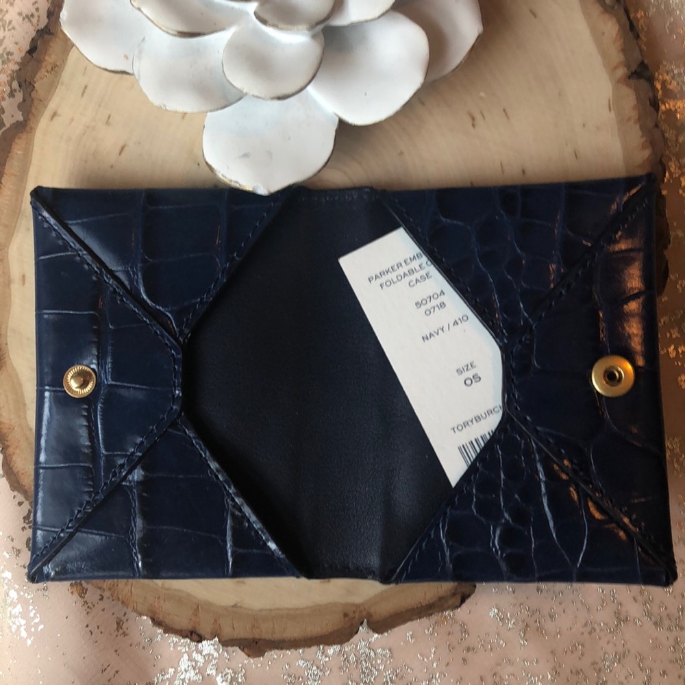 NWT TORY BURCH NAVY PARKER EMBOSSED CARD CASE!! - Picture 6 of 6